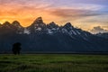 Sunset Over Mormon Row at Grand Teton National Park Royalty Free Stock Photo