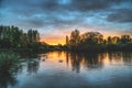 Sunset over mouldon hill lake in swindon Royalty Free Stock Photo