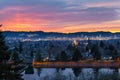 Sunset over Mount Tabor Reservior Portland Oregon Royalty Free Stock Photo