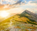 Sunset over a mountain chain