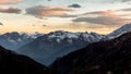 Sunset over mountain. Dolomites landscape at dusk. Twilight Royalty Free Stock Photo