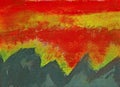Sunset over a Mountain Forest - Acrylic Painting Royalty Free Stock Photo