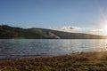 Sunset over mountain lake in Romania country Royalty Free Stock Photo