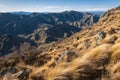 Sunset over mountain ranges above Awatere Valley in Marlborough, South Island, New Zealand