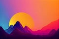 Sunset over the mountains. Colourful landscape in retro style. AI Generative