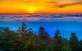 Sunset over mountains and fog from Clingman's Dome Observation T