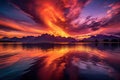 sunset over mountains and lake Wispy Clouds Over Lake at Sunset