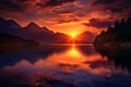 sunset over mountains and lake Wispy Clouds Over Lake at Sunset