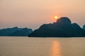 Sunset over mountains and sea in Halong Bay Royalty Free Stock Photo