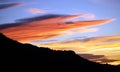 Sunset over mountains. Time-lapse of sun setting over the mountains. Sequence of clouds forming and dissipating near sunset Royalty Free Stock Photo