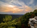 Sunset over the mountains of West Virginia from Coopers Rock Overlook in Coopers Rock State Forest. A blue and orange sunset sky