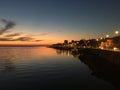 Sunset over the mouth of the river Douro in Porto, Portugal, January 2019 Royalty Free Stock Photo