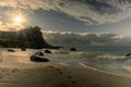 Sunset over Myrland Beach,  Lofoten Islands, Norway Royalty Free Stock Photo