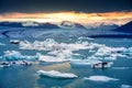 Sunset over natural iceberg in Jokulsarlon glacieer lagoon