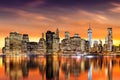 Sunset over New York City`s Financial District Royalty Free Stock Photo