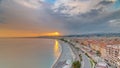 Sunset over Nice city and Mediterranean Sea aerial timelapse Royalty Free Stock Photo