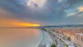 Sunset over Nice city and Mediterranean Sea aerial timelapse Royalty Free Stock Photo