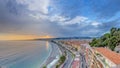 Sunset over Nice city and Mediterranean Sea aerial timelapse Royalty Free Stock Photo
