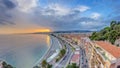 Sunset over Nice city and Mediterranean Sea aerial timelapse Royalty Free Stock Photo