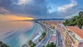 Sunset over Nice city and Mediterranean Sea aerial timelapse Royalty Free Stock Photo