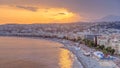 Sunset over Nice city and Mediterranean Sea aerial timelapse Royalty Free Stock Photo