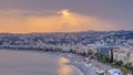 Sunset over Nice city and Mediterranean Sea aerial timelapse Royalty Free Stock Photo