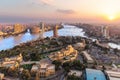 Sunset over the Nile in Cairo, aerial view, Egypt Royalty Free Stock Photo