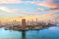 Sunset over the Nile river, fancy buildings and TV tower of Cairo, Egypt Royalty Free Stock Photo