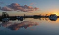 Sunset over the Norfolk Broads at Thurne. Royalty Free Stock Photo