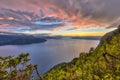 Sunset over fjord around Vestnes in Norway in HDR