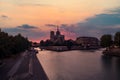 Sunrise over Notre Dame de Paris at night Royalty Free Stock Photo