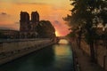 Sunset over Notre Dame de Paris at night Royalty Free Stock Photo