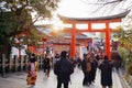 Sunset over the O-torii at the Fushimi Inari Shrine