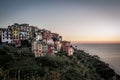 Sunset over the ocean in Corniglia, Cinque Terre, Italy Royalty Free Stock Photo