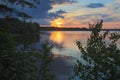 Sunset over ocean cove on Mount Desert Narrows near Acadia National Park