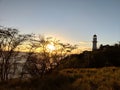 Sunset over the ocean and Diamond Head Lighthouse on Oahu Royalty Free Stock Photo