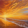 Sunset Over the Ocean Painting Royalty Free Stock Photo