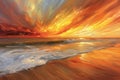 Sunset Over the Ocean Painting Royalty Free Stock Photo