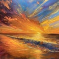 Sunset Over the Ocean Painting Royalty Free Stock Photo