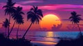 Sunset over ocean with palm trees Royalty Free Stock Photo