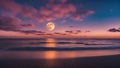 sunset over ocean panorama view of the sea with colorful sky, cloud and bright full moon serenity nature Royalty Free Stock Photo