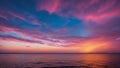 sunset over the ocean A rainbow sunset on blue pink sky yellow clouds skyline, water sea reflection beautiful landscape Royalty Free Stock Photo