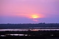 Sunset over the Odiel river marshes in Huelva.