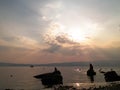 Sunset over Ohrid lake water. Royalty Free Stock Photo