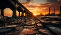 Sunset over old, abandoned factory nature reclaims man made structure generated by AI Royalty Free Stock Photo