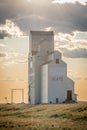 Sunset over a grain elevator in Plato, Saskatchewan, Canada