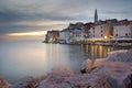 Sunset over the old Rovinj, Croatia.