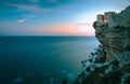 Sunset over the Old Town of Bonifacio, the limestone cliff