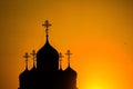 Sunset over the Orthodox Church in Kaluga region in Russia. Royalty Free Stock Photo