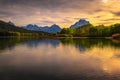 Sunset over Oxbow Bend of the Snake River in Grand Teton National Park, Wyoming Royalty Free Stock Photo